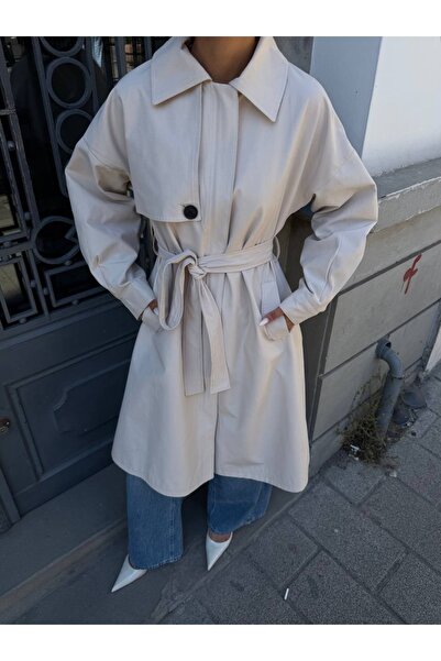 Ekim Store Long Half-Cape Buttoned Belted Trench Coat