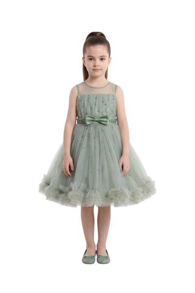 Bidani Girls Elegant Tulle Party Dresses with Bow and Pearl Detail -6M to 14Y