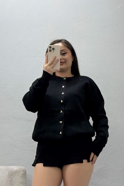 BELENDİR Women's Heart Buttoned Knitwear Cardigan Black