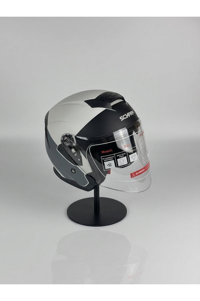 scharf 528 Şeffaf Vizörlü Yarım Motosiklet Kaskı - Güneş Camlı Açık Kask (P1)