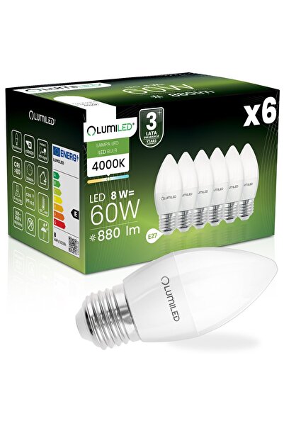 Lumiled 6x Bec LED tip lumânare E27 B35 8W = 60W 880lm 4000K Neutru 180 °