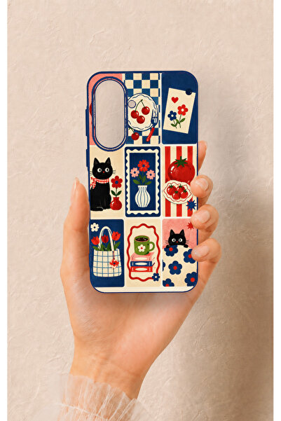 Vip Case Samsung A37 Uyumlu Sevimli Kedi ve Çiçek Desenli Silikon Kılıf