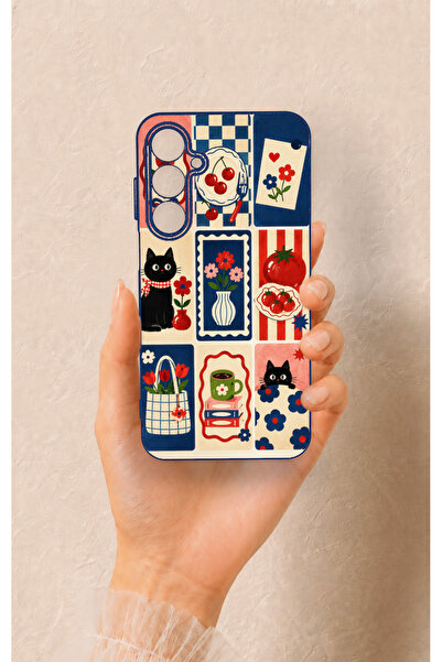 Vip Case Samsung A55 Uyumlu Sevimli Kedi ve Çiçek Desenli Silikon Kılıf