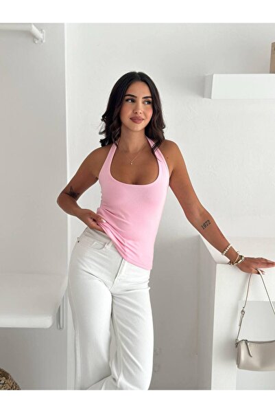 Noa&Noa Halter Neckline Low Back Crop Top - Pink Pink