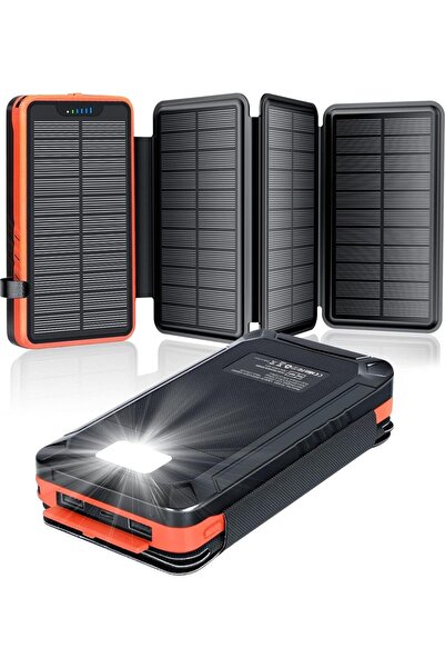 ELZLE Acil Durum Solar Power Bank 26800mAh, 4 Güneş Paneli, Su Geçirmez, LED ...