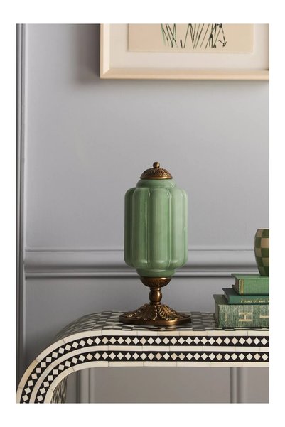 Anthropologie مصباح طاولة ديكوري من زجاج إيلويز الناعم والنحاس المزيت