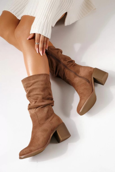 Zaira Cizme scurte dama vatuite khaki din piele ecologica intoarsa Keren #303...