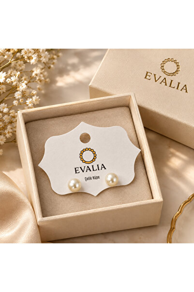 EVALIA Krem İnci Küpe 8MM - Paslanmaz Çelik İnci Top Küpe