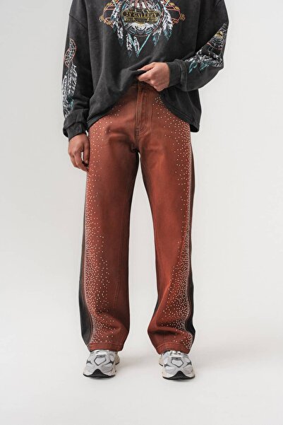 go gang own Crystal Stone Detailed Washed Jean Baggy Men's Trousers