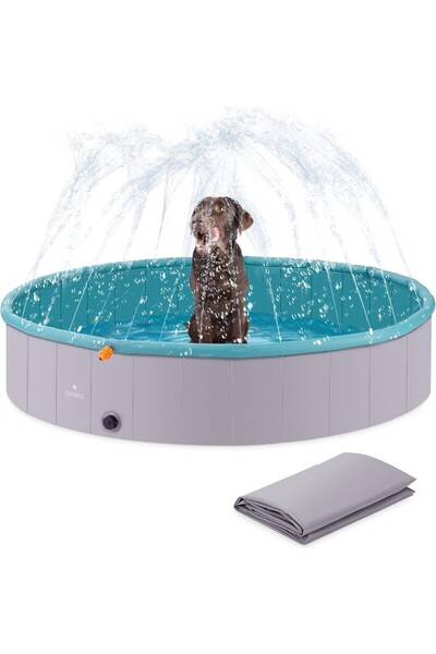 Navaris XL Fıskiyeli Köpek Havuzu ve Çocuk Havuzu Katlanabilir, Yüzme Havuzu ve Köpek Duşu 160 x 30 cm