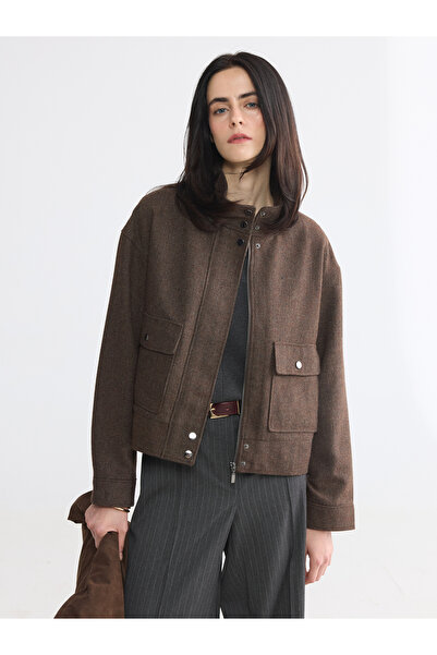 LC Waikiki Plaid Oversize Wool Blended Women's Cachet Jacket