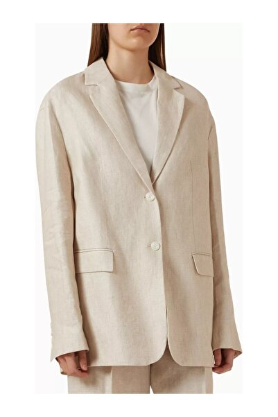 12storeez Linen Blazer, Single Button and Lined Beige