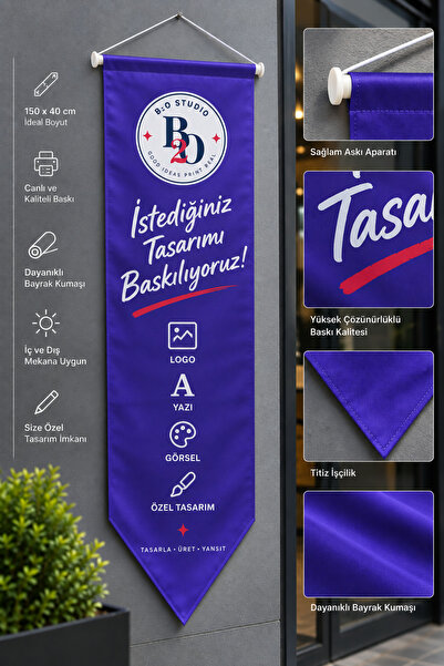 B2OSTUDIO Kırlangıç Bayrak Kişiselleştirilebilir 150x40cm