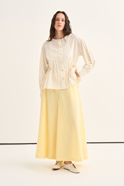 EBU Prive Women's Organic Cotton Drawstring Lace-Up Blouse Vanilla