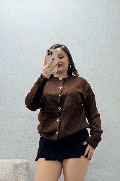 BELENDİR كارديجان نسائي بأزرار وأكمام طويلة باللون البني