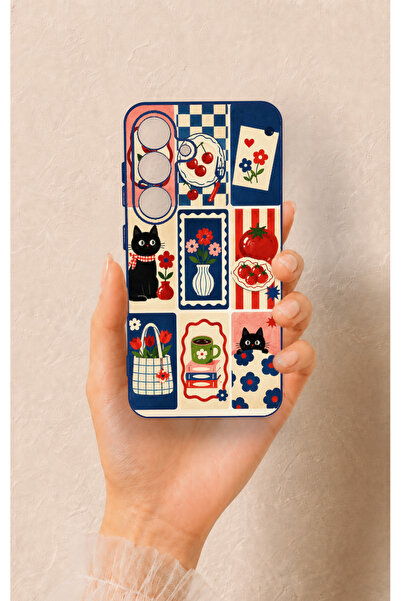 Vip Case Samsung S25 Uyumlu Sevimli Kedi ve Çiçek Desenli Silikon Kılıf