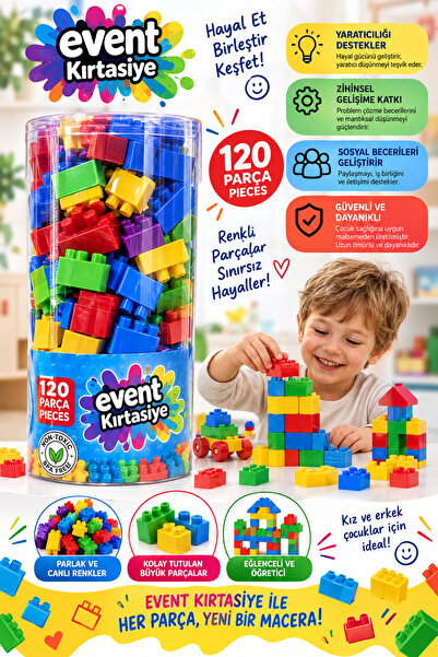 EVENT Eğitici Yapı Blokları Büyük - Küçük Parçalı Renkli Oyuncak Blok Seti 12...