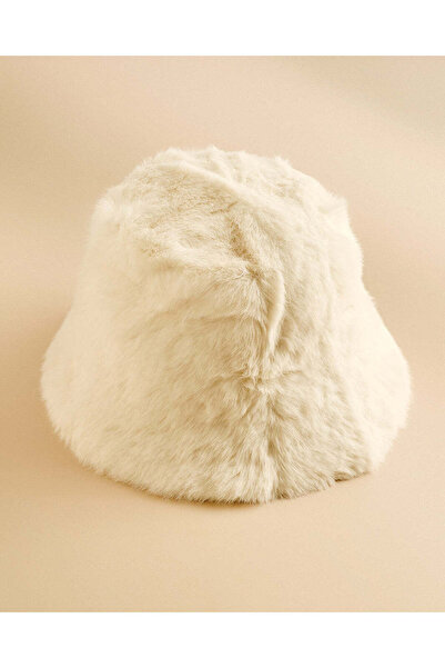 REDTAG Women Off White Faux Fur Bucket Hat