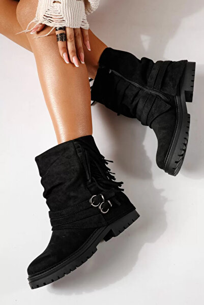 Zaira Ghete dama vatuite negre din piele ecologica intoarsa Orly #30345 - 40