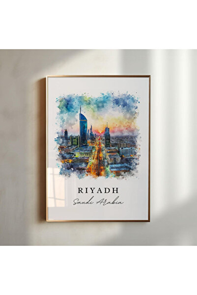 ALAYRA International Riyadh Watercolor Painting (30x40 cm) With Outer Frame f...