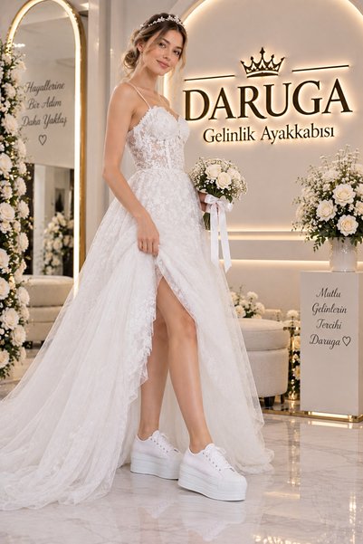 DARUGA أحذية نسائية لفساتين الزفاف، نعل سميك، أحذية رياضية مريحة برباط