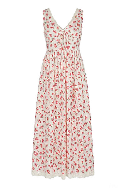 Noa&Noa Skirt with Lace Detail Long Crisp Pattern Dress Red