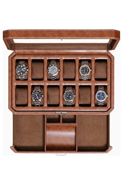 ROTHWELL Luxury Leather Watch Box with 12 Compartments, Jewelry and Accessori...