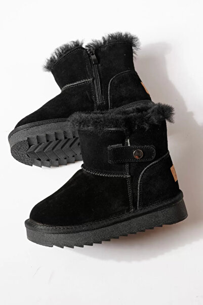 Zaira Girls' black Ug-type fur boots made of genuine suede Leather Sara #3026...