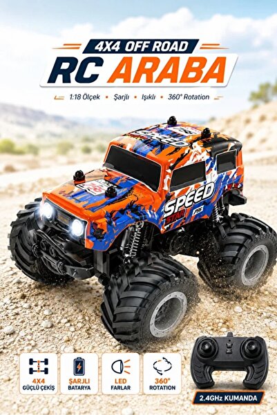 YILDIRIM OYUNCAK Uzaktan Kumandalı 4X4 Off Road RC Araba – 1:18 Ölçek Şarjlı,...