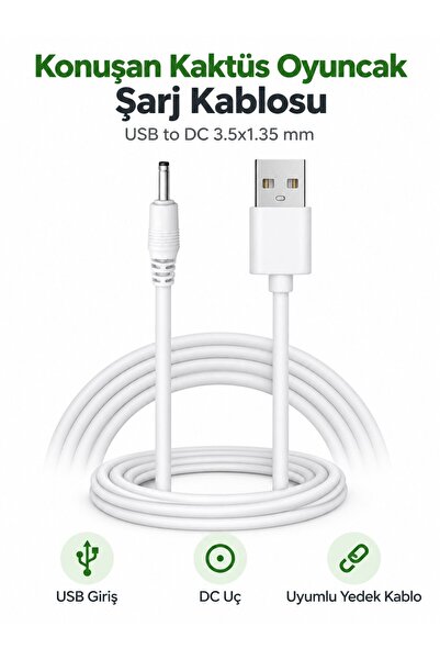 misan Universal Oyuncak Şarj Kablosu USB to DC 3.5×1.35 mm – Konuşan Kaktüs v...
