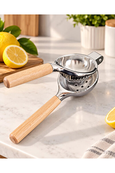 MyBru Paslanmaz Çelik Ahşap Saplı Limon Sıkacağı Narenciye sıkacağı(Büyük Boy)