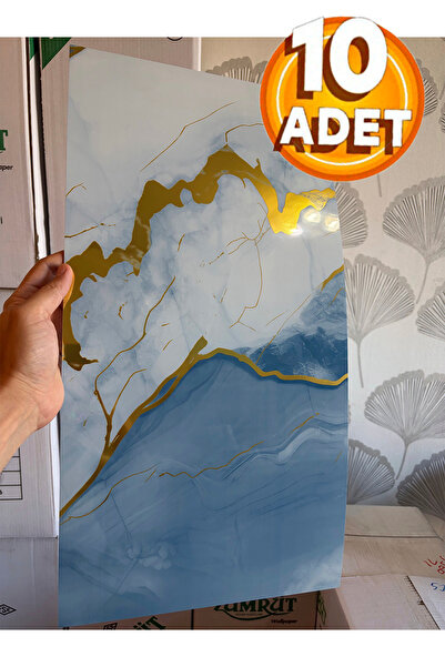 Bien Home 10 Adet, 30x60 Cm Açık Buz Mavisi Gold Renkler Lüks Mermer Desenli ...