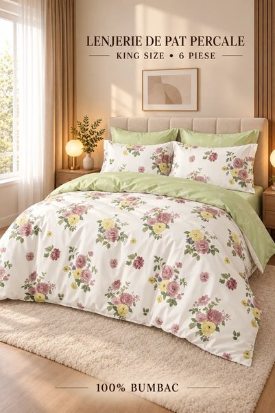 RALEX PUCIOASA Bedding Percale, 100% cotton, PRC189, King size — 6 pieces, 24...