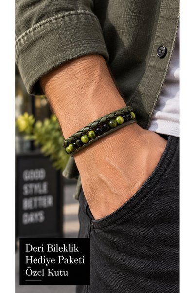 HER ŞEY NOTA www.herseynota.com Yelvario Mossbead Khaki Green Leather Men's B...