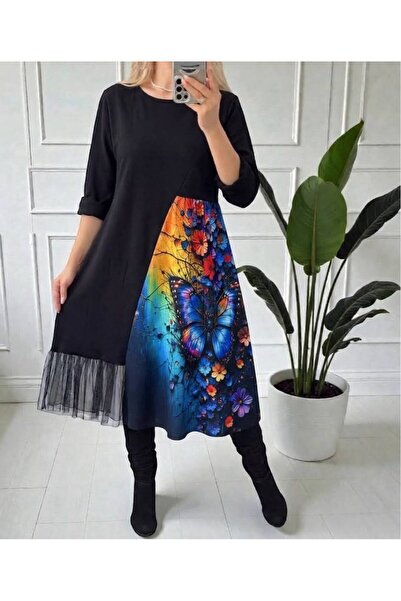 MAXORA SHOP Βαμβακερό φόρεμα Rita μήκους midi, με μανίκια τρία τέταρτα, με μπ...