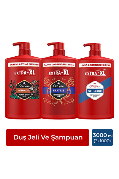 Old Spice Erkek XXXL Duş Jeli Bundle: Captain, Whitewater, Bearglove, 1000 ml x3