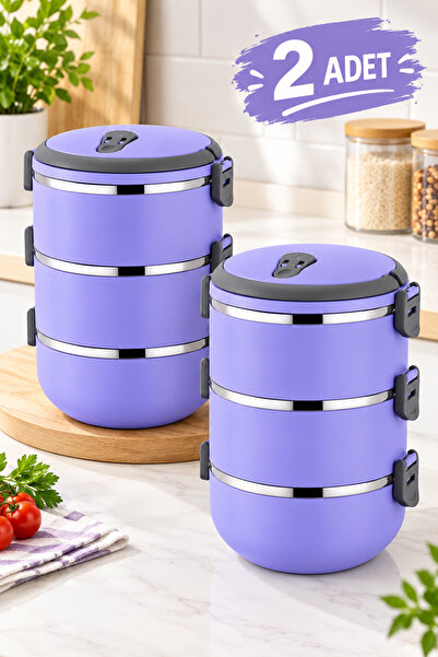 BERMİRA Home Collection 2 Adet Freshbox 3 Katlı Sızdırmaz Yemek Termosu Sefer...