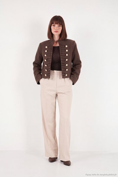 Lela Cotton Judge Collar Napoleon Style Striped Cashmere Textured Jacket Women's Jacket 6811428