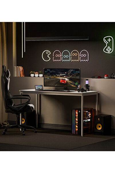 Gaga Mobilya (60X140 BEYAZ BEYAZ) Oyuncu Masası Gaming Masa Bilgisayar Çalışm...