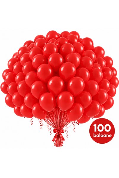 genaja Set 100 Baloane Latex Roșii 26 cm, Rezistente, Decor Petrecere, Aniver...