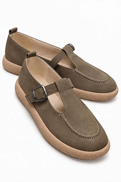 CCWAY AYAKKABI Γυναικεία ζώνη με αγκράφα Loafer VİZON NUBUK