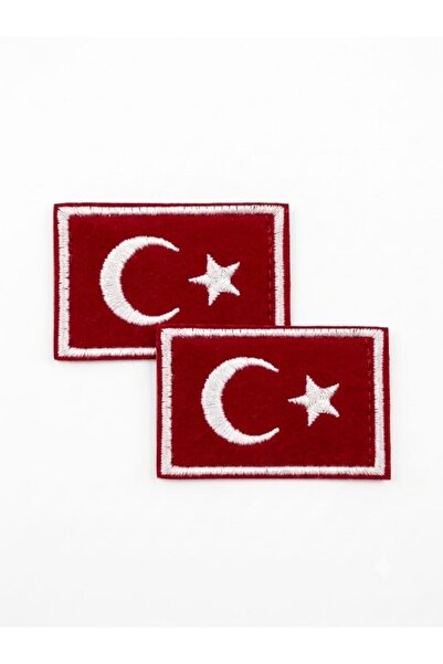 Seyhan Askeri Malzeme Bayrak Peç Kırmızı 2 Adet 4x6 cm Arkası Cırtlı (Kara Kuvvetleri Kol Peçi)