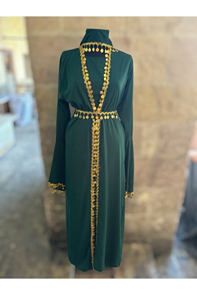 MODA Düz Şifon Çeyrekli Kaftan Şal ve Kuşak Dahil (38-48 Beden Uyumlu)