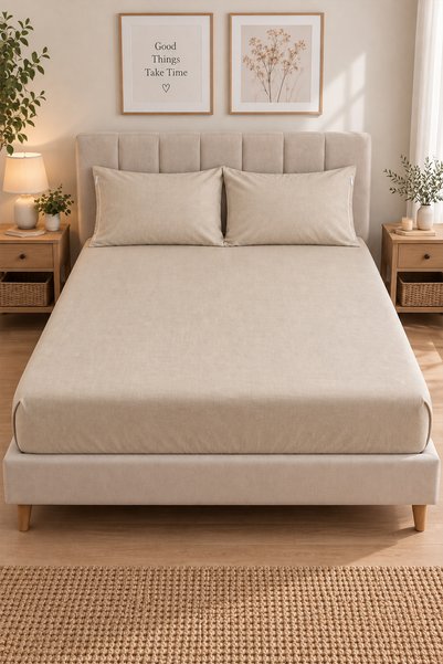 FH Living Double Elastic Bed Sheet 160X200Cm + 2 Pillowcases 50X70Cm