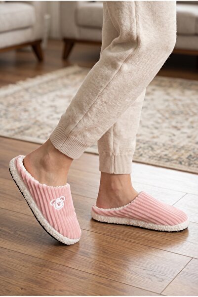 Moda Devrin Women's Powder Cute Dog Embroidered Plush Velvet House Slippers N...