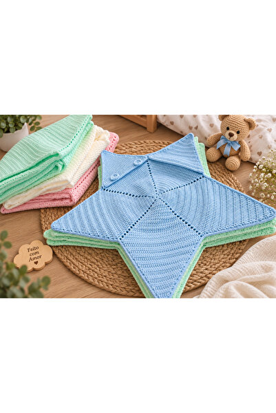 elara knits hand made Elaraknits Hand Knitted Star Baby Blanket with Pompom D...