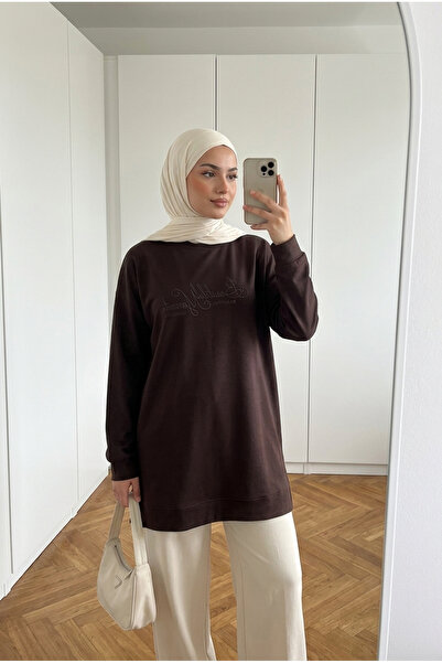 Kirazca Butik Γυναικείο φούτερ με ανάγλυφο σχέδιο, oversized, χαλαρό, μακρύ, ...
