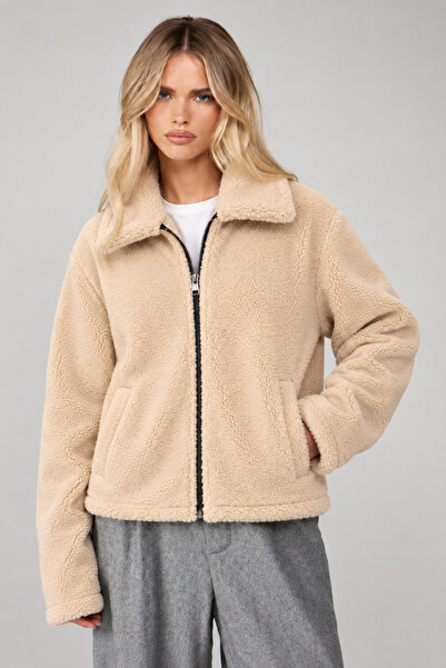 Tarz Cool Women's Oversize Plush Coat with Zipper Pockets, Soft Textured Tedd...