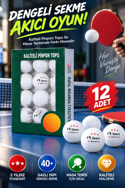 OpenCity 12Pcs 3 Star Table Tennis Ball Balanced Tab Ping Pong Ball White Set...