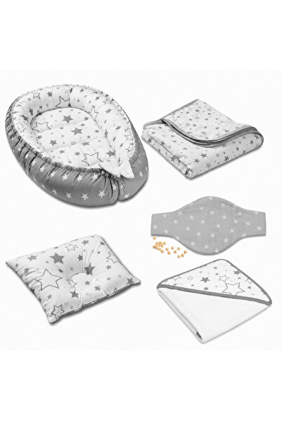 Kidizi Set nou-născut 5 piese - Cuib de bebeluș tip cocon 90x50 cm, prosop cu...